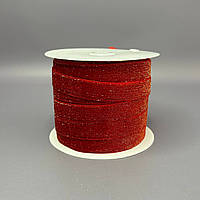 Оксамитова стрічка з люрексом золото 2 см 46 м - червоний