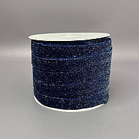 Оксамитова стрічка з люрексом срібло 2 см 46 м - синій