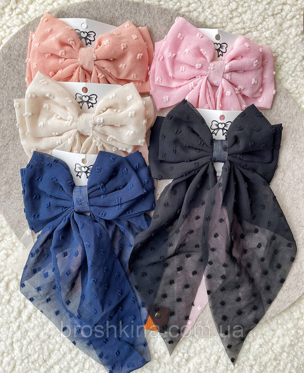 Великий бант на заколці автомат 14*30 см 12 шт/уп КОЛЬОРОВІ оптом, фото 1