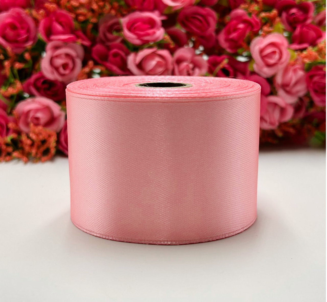 Атласна стрічка для рукоділля - 5 см x 23 м / Рожевий персик, фото 1