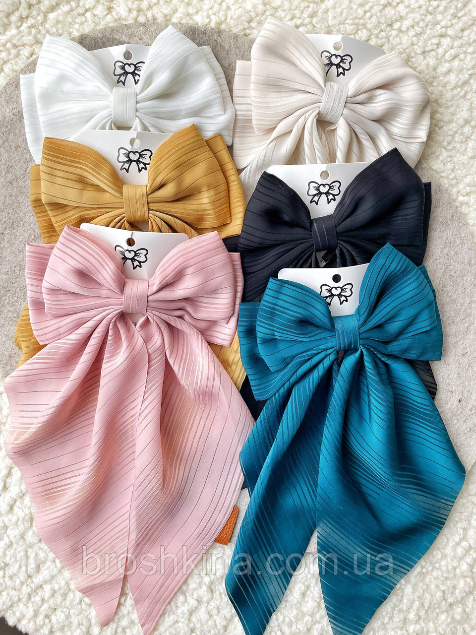 Великий бант на заколці автомат 14*30 см 12 шт/уп КОЛЬОРОВІ оптом, фото 1