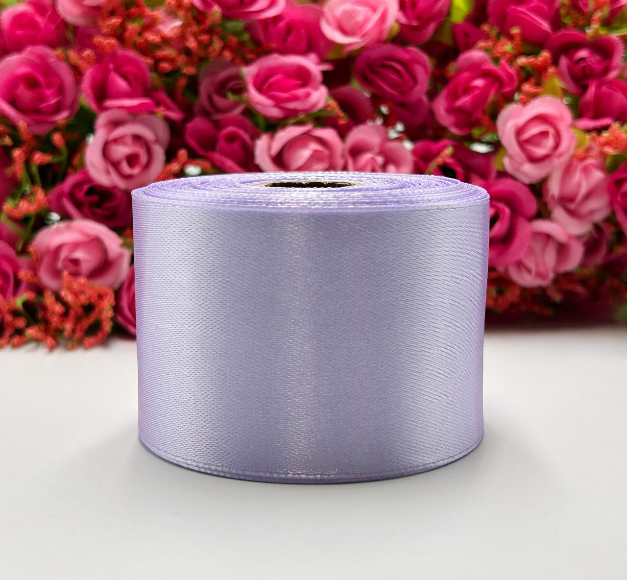Атласна стрічка для рукоділля - 5 см x 23 м / Світлий бузок, фото 1