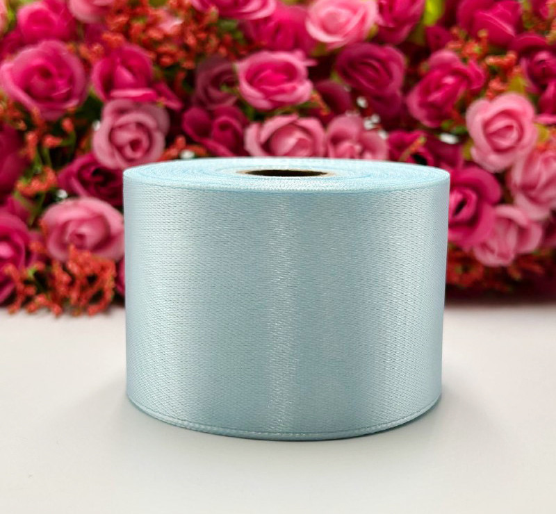 Атласна стрічка для рукоділля - 5 см x 23 м /  Ніжно-блакитний, фото 1
