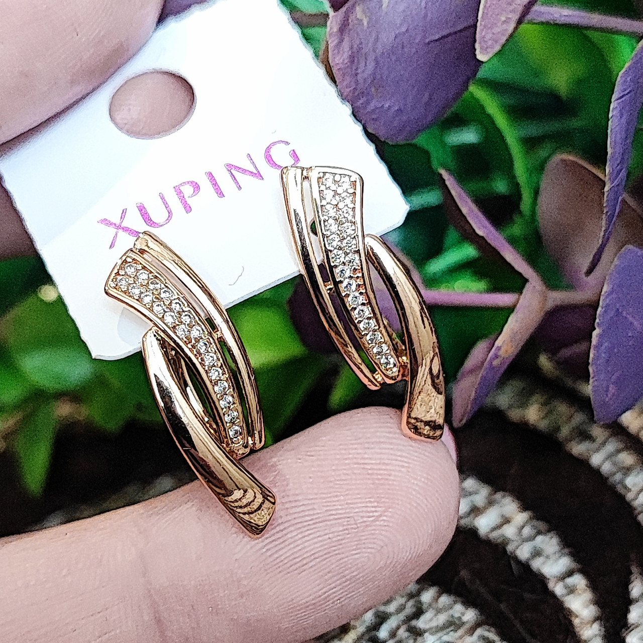 Сережки Xuping довжина 2.3см ширина 7мм медичне золото позолота 18К с1571