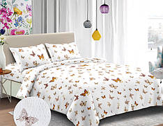 Білий набір постільної білизни Жатка з принтом Метелики, полуторний 150х220 см (Gе-26)