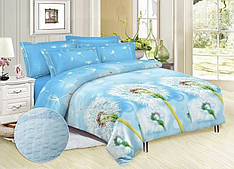 Блакитний комплект постілі з малюнком Кульбаби гарної якості, євро розмір 200х220 см (Gе-33)