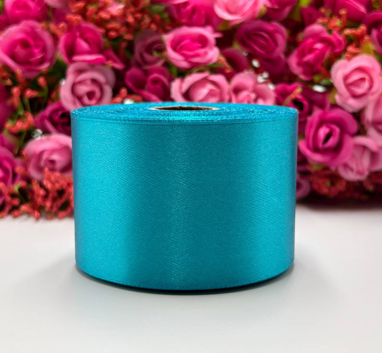 Атласна стрічка для рукоділля - 5 см x 23 м / Бірюзовий, фото 1