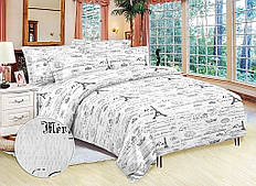 Білий постільний комплект білизни  жатка на велике ліжко, розмір євро 200х220 см (Gе-37)