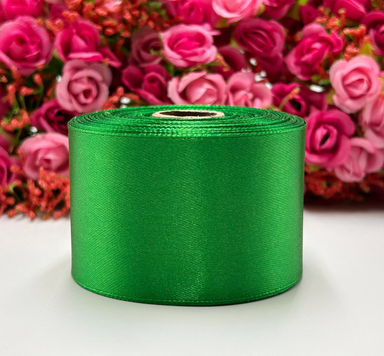 Атласна стрічка для рукоділля - 5 см x 23 м / Зелений, фото 1