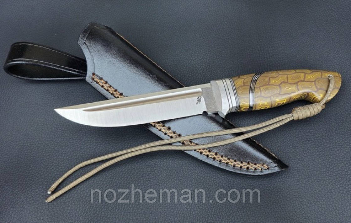 Ніж мисливський ручної роботи Нуар 5 з нержавіючої сталі N690/60-61 HRC, якісний шкіряний чохол у комплекті