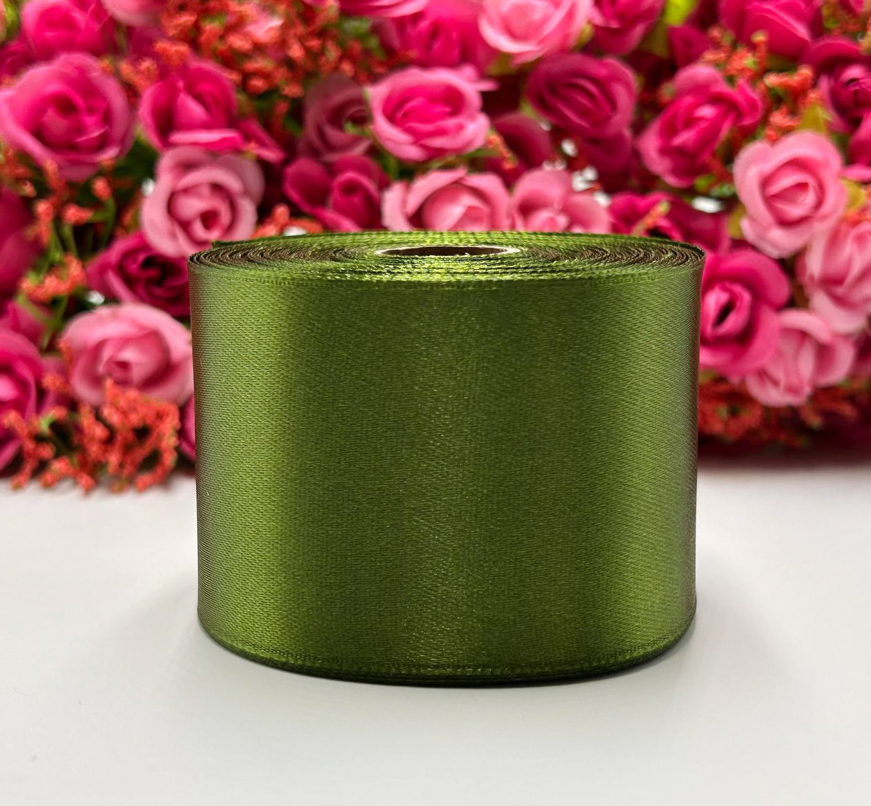 Атласна стрічка для рукоділля - 5 см x 23 / Темна оливка, фото 1