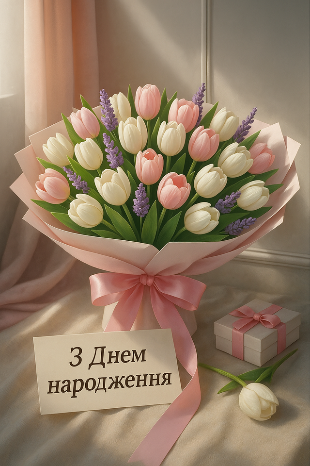 З Днем народження. Букет тюльпан