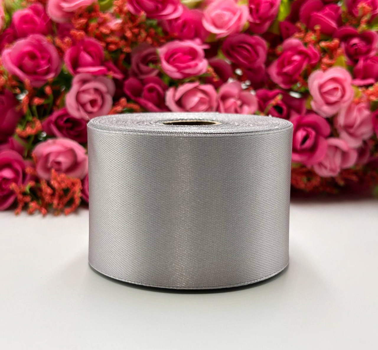 Атласна стрічка для рукоділля - 5 см x 23 м / Сірий, фото 1