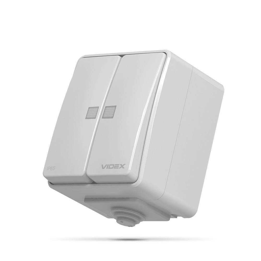 IP65 Вимикач зовнішній двохклавішний з підсвіткою сірий VIDEX BINERA, фото 1