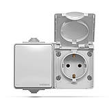 IP65 Розетка зовнішня одинарна із заземленням та вимикачем одноклавішним сіра VIDEX BINERA, фото 2