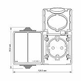 IP65 Розетка зовнішня одинарна із заземленням та вимикачем двоклавішним сіра VIDEX BINERA, фото 3