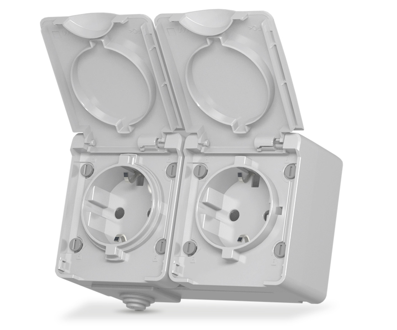 IP65 Розетка зовнішня подвійна із заземленням сіра VIDEX BINERA, фото 1