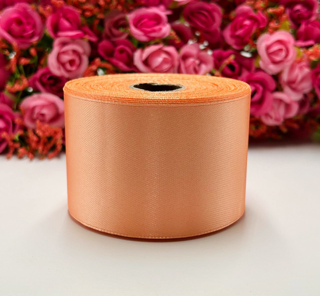 Атласна стрічка для рукоділля - 5 см x 23 м / Світлий персик, фото 1