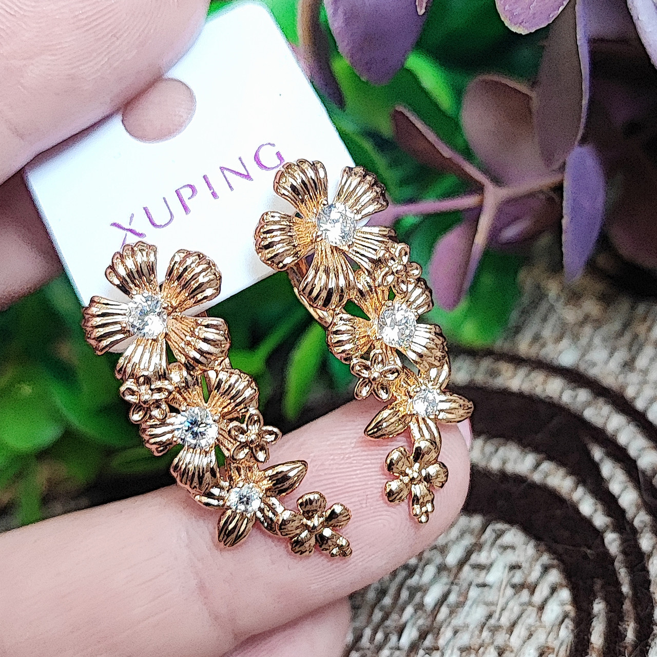 Сережки Xuping довжина 3.2см ширина 1.2см медичне золото позолота 18К с1573