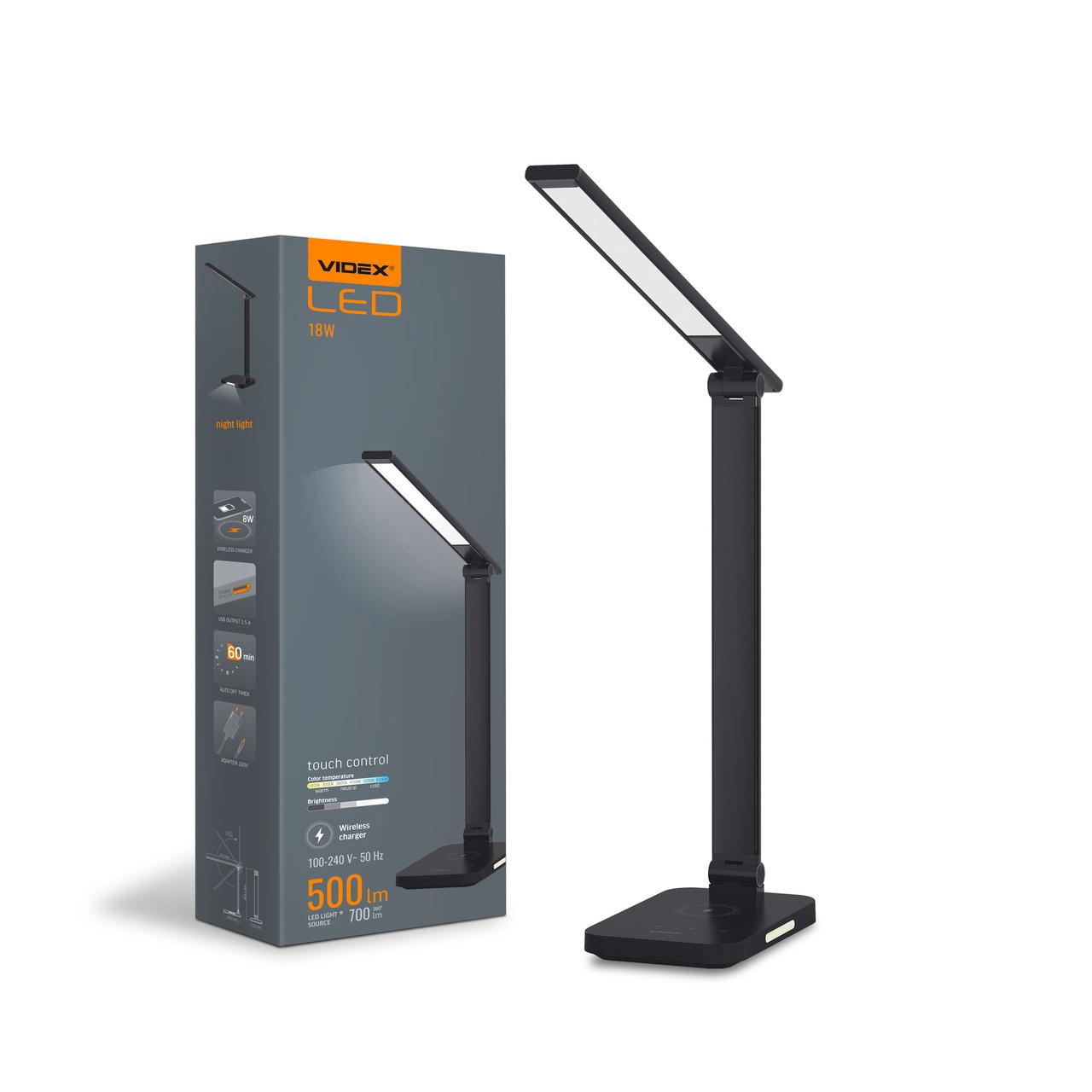 LED лампа настiльна з бездротовою зарядкою VIDEX VL-TF17B 18W 1800-6500K, фото 1