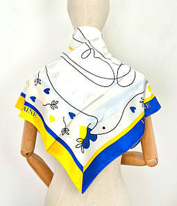 Хустка шовкова шійна Україна біла з жовто-синім