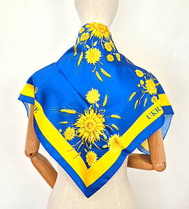 Хустка шийна шовкова патріотична Україна синій жовті соняшники