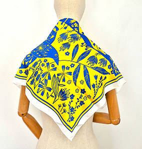 Хустка шийна шовкова патріотична Україна синій жовті птахи