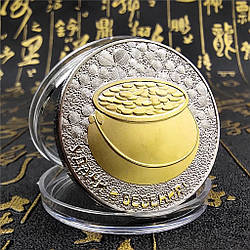 Сувенірна Двоколірна монета Багатства, "Горщик із грошима" талісман удачі та Везіння 35*0.25 мм