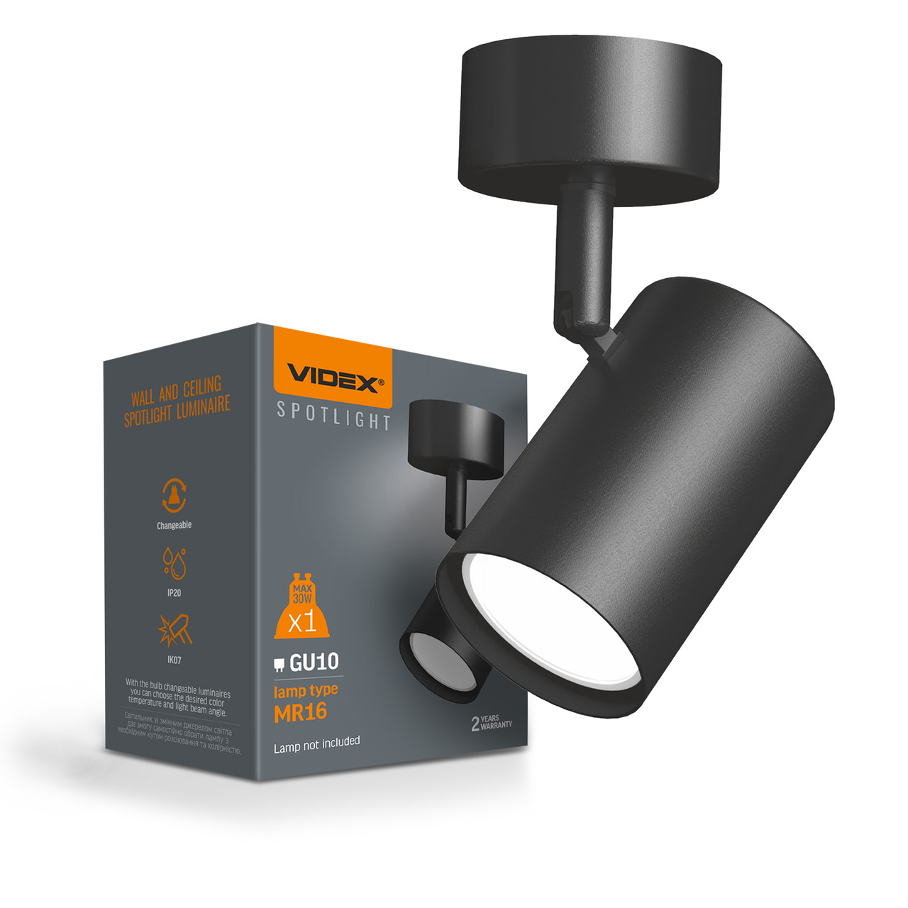 Світильник VIDEX під лампу GU10 накладний поворотний чорний VL-SPF05B-BFB, фото 1