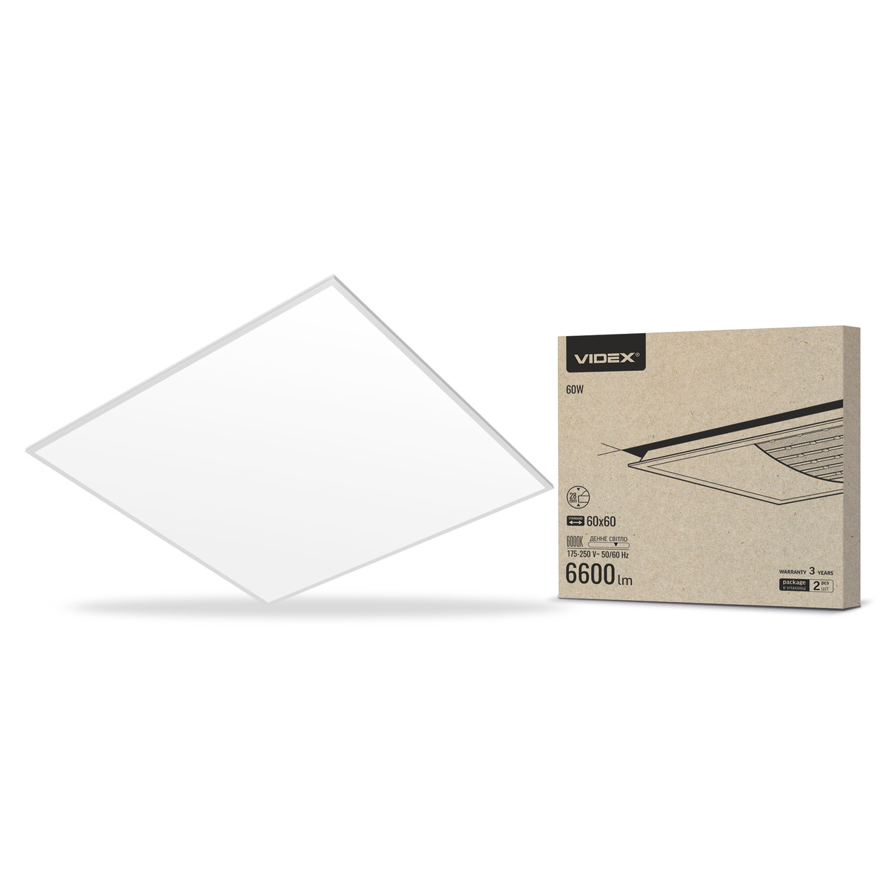 LED панель VIDEX 60W 6000K 220V матова 2шт/упак, фото 1