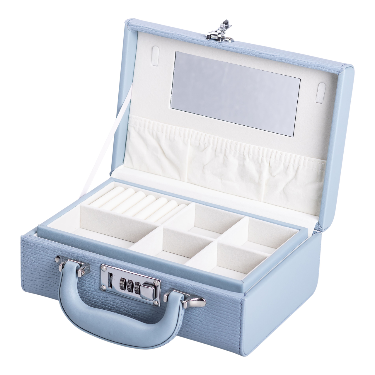 Скринька для прикрас з еко шкіри 2 яруси з кодовим замком органайзер для ювелірних виробів Блакитна Lugi, фото 1