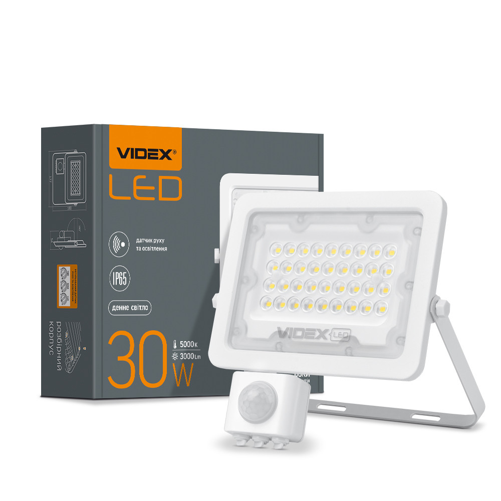 LED прожектор VIDEX F2e 30W 5000K з датчиком руху та освітленості, фото 1