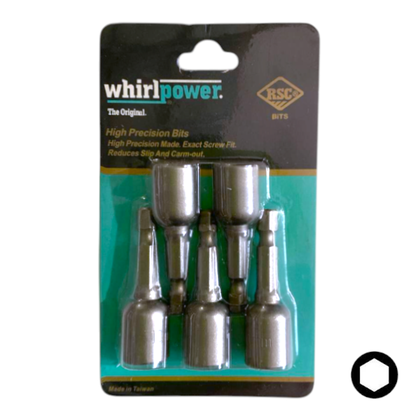 Біта торцева магнітна 6-гранна WhirlPower HEX 10х48мм 5шт/уп, Торцева біта, Магнітна біта торцева