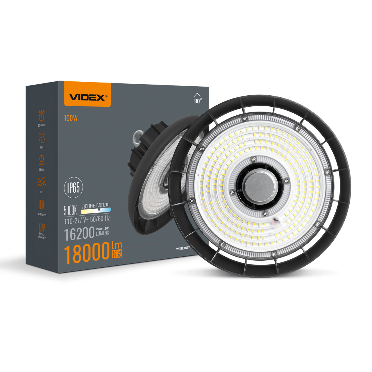 LED світильник висотний ХайБей VIDEX 100W 5000K 18000Lm Чорний, фото 1