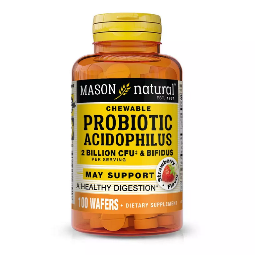 Пробіотики 2 млд КУО, смак полуниці, Probiotic Acidophilus With Bifidus, Mason Natural, 100 жувальних таблет