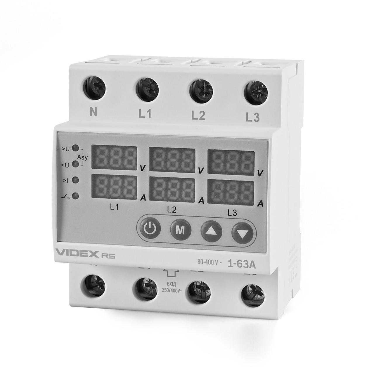 Трифазне реле контролю напруги та струму VIDEX RESIST 145-300В 1-63А, фото 1