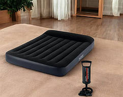 Надувний матрац Intex полуторний 64142 з підголовником та насосом, чорний 191х137х25см