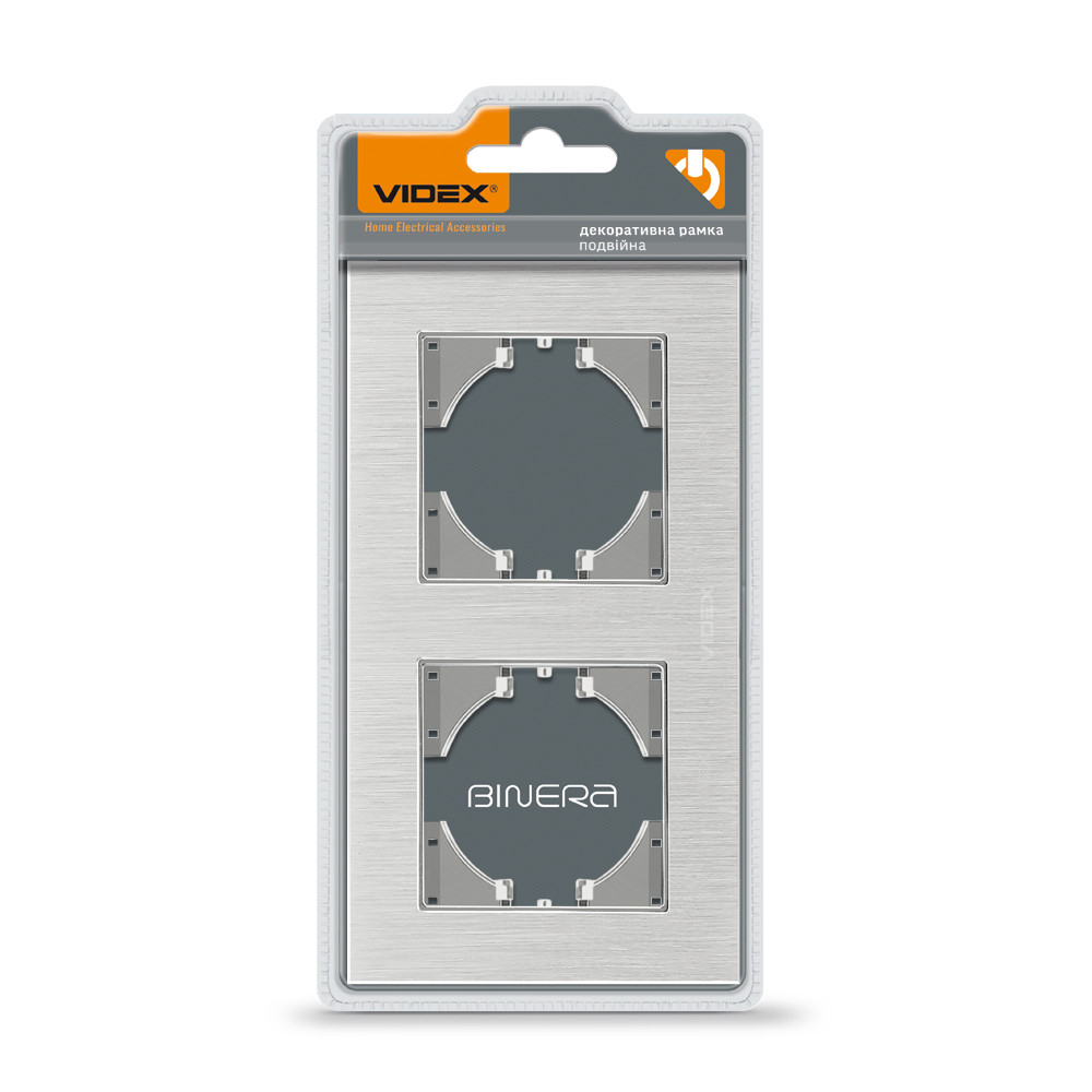 Рамка срібний алюміній на 2 місця горизонтальна VIDEX BINERA, фото 1