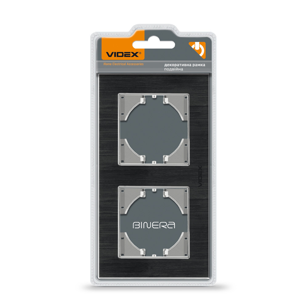 Рамка чорний алюміній на 2 місця горизонтальна VIDEX BINERA, фото 1