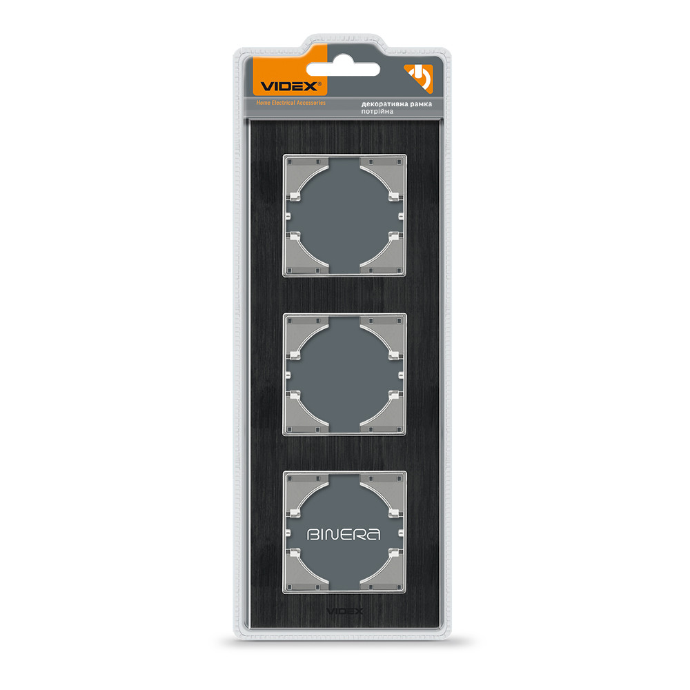 Рамка чорний алюміній на 3 місця вертикальна VIDEX BINERA, фото 1