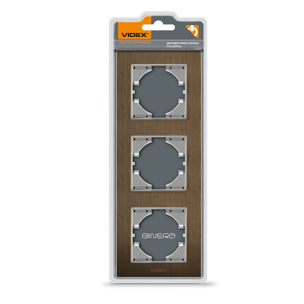 Рамка шоколадний алюміній на 3 місця вертикальна VIDEX BINERA, фото 1