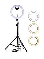 Лампа для селфі кольцева LJJ-33 USB LED RGB + штатив трипод