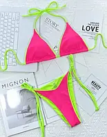 Жіночий роздільний купальник рожевого кольору на зав'язках