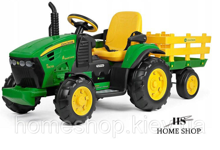 Дитячий електромобіль трактор з причепом на пульті керування John Deere Peg Perego 12В