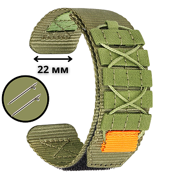 Універсальний тактичний ремінець на зручній липучці 22 мм нейлоновий зелений Smart Watch армійський стиль