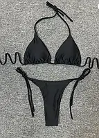 Чорний жіночий купальник бікіні трусики та ліф на зав'язках