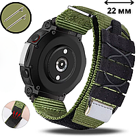 Тактический ремешок зеленый для смарт часов умных 22мм нейлоновый Удобный ремешок на Smart Watch Army липучка
