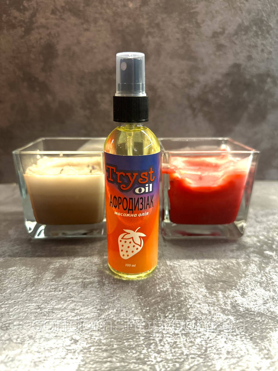 Олія для інтимного масажу Афродизіак полуниця Tryst 100 мл полуниця.100% organic! З дозатором