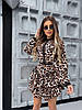 Жіноча легка коротка ефектна приталена міні сукня із софту в леопардовий принт з мереживом, фото 8