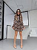 Жіноча легка коротка ефектна приталена міні сукня із софту в леопардовий принт з мереживом, фото 9